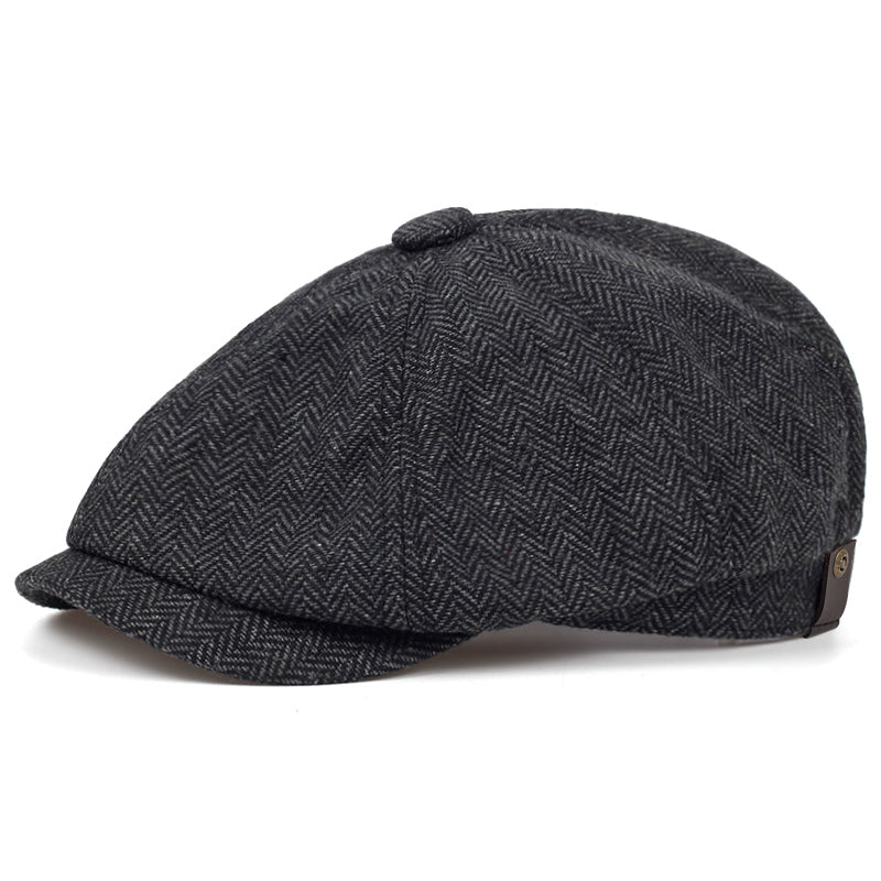 Casquette Plate Vintage en Laine à Motif Chevrons