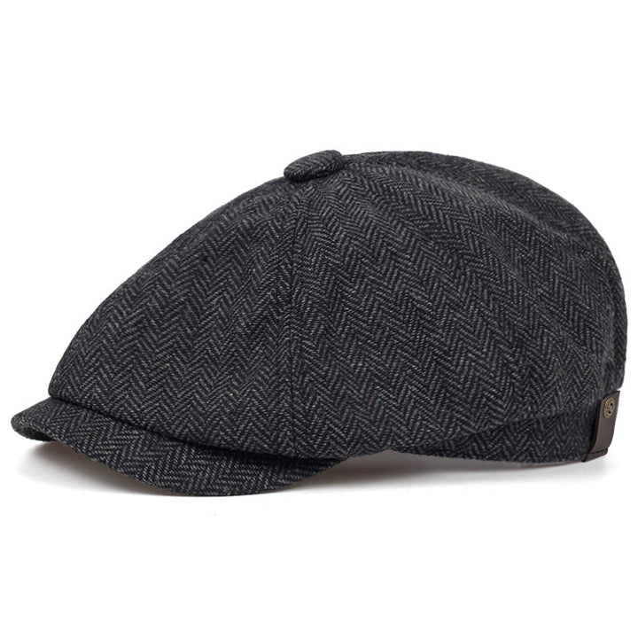 Casquette Plate Vintage en Laine à Motif Chevrons