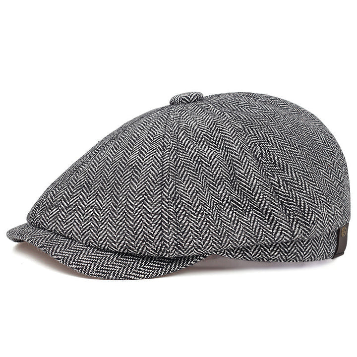 Casquette Plate Vintage en Laine à Motif Chevrons
