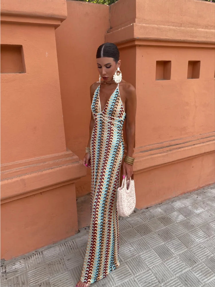 Backless V-Neck Maxi Dress
