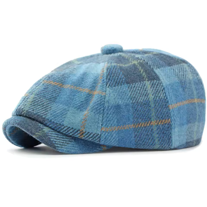 Casquette Plate à Carreaux en Laine Chaude