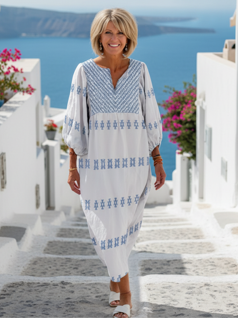 Евадна | Макси рокля с дълъг ръкав и V-образно деколте