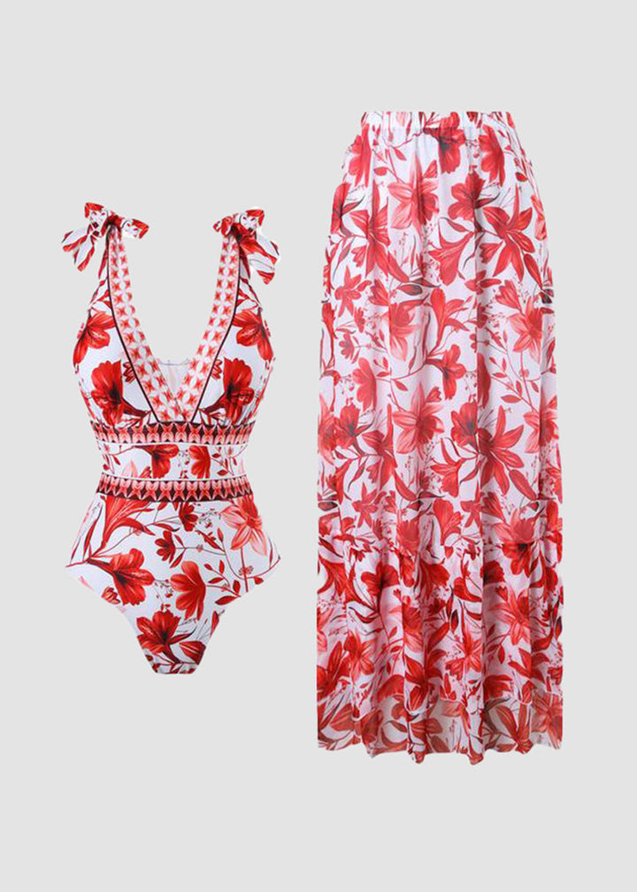 Marina | Floral Two-Piece Swimsuit & Cover-Up Skirt