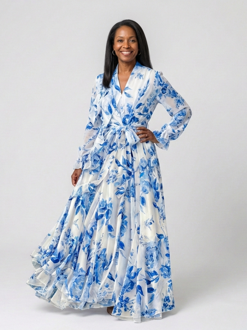 Лилиан | Цветна дълга ръкава макси рокля